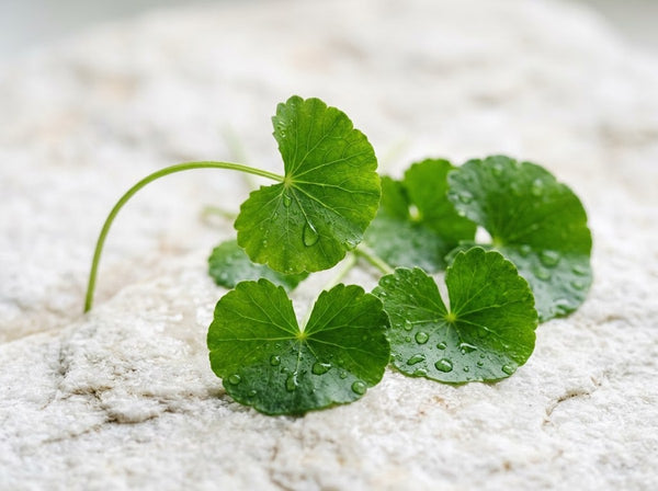 Fresh Centella Asiatica leaves with water drops